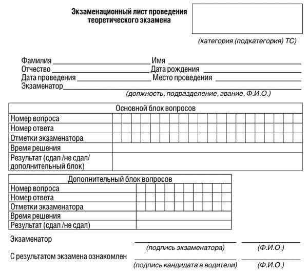 купить лист сдачи теоретического экзамена ПДД в Барабинске